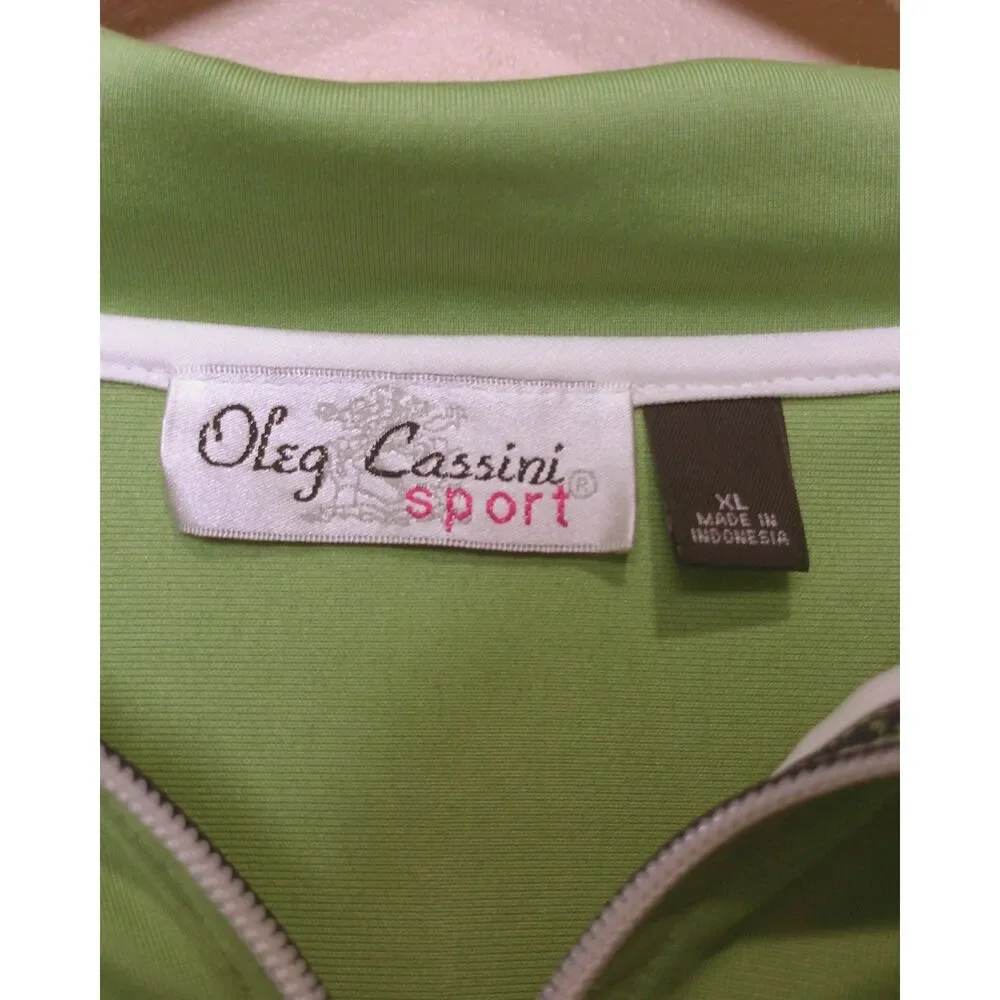 Oleg Cassini Sport XL Lime Green Y2K Track Jacket Zip Up Activewear Athleisure